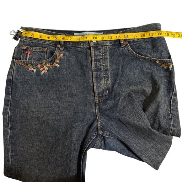 Gap Vintage 2002 Boot Cut Jeans Embroidery Flowers Mushroom Button Fly Size 14R - Picture 14 of 16